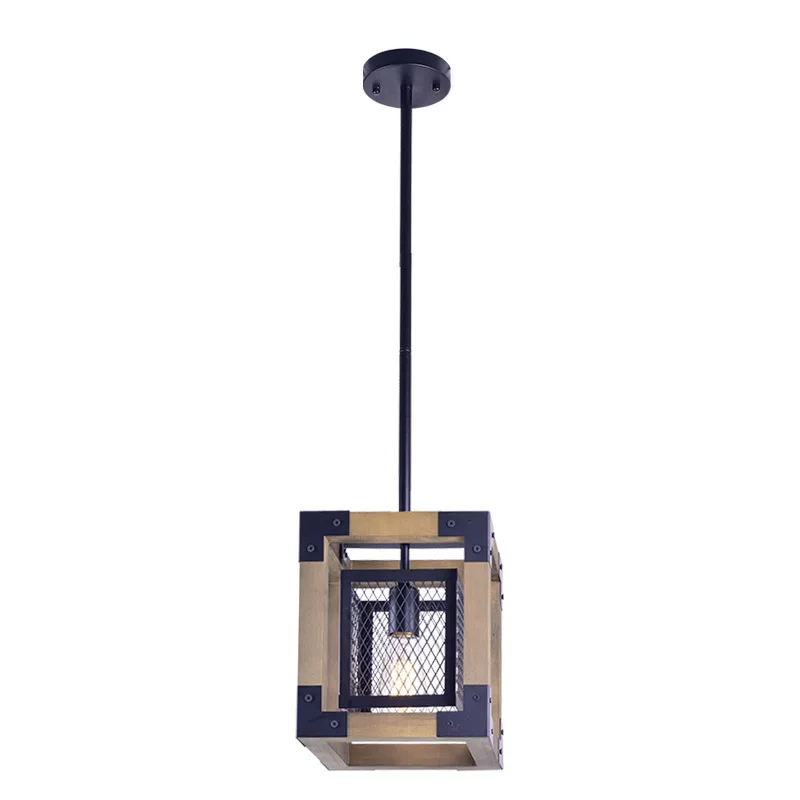 

American Loft Industrial Style Solid Wood Pendant Light Wrought Iron E27 Lamp For Dining Room Bar Cafe Living Room Decoration