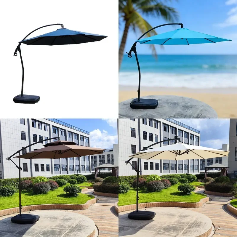 Round Outdoor Parasol Hand Crank Sunshade for Garden Balcony Beach Patio Large Banana Umbrella Shade Cover