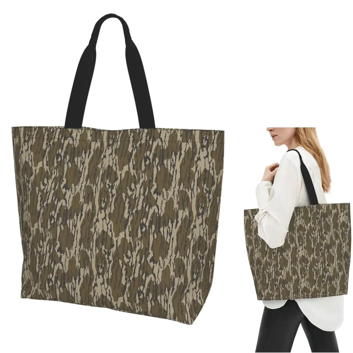 

Everything Bottom Lands Camo Shopping Tote Bag Canvas Large Capacity Shoulder Bags Shopper Grocery Handbag for Women