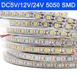 СВЕТОДИОДНАЯ лента SMD 5050, 5 м, 5 в постоянного тока, 12 В, 24 В, световая лента для подсветки телевизора, светильник аемая IP20 IP65, холодный и теплый белый свет, лента RGB 4000K для украшения