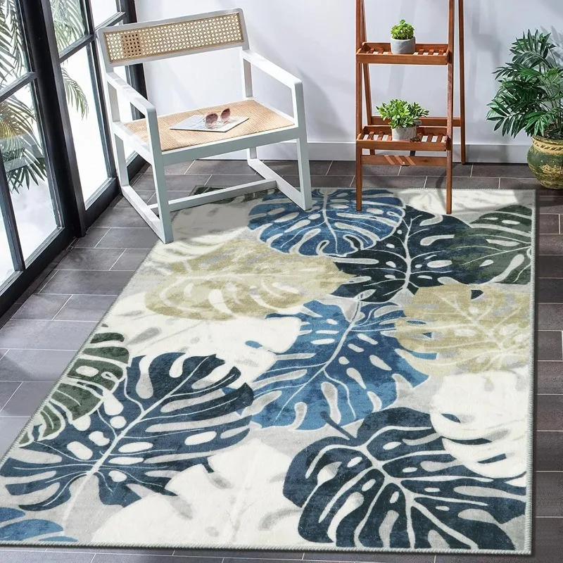 

Turtle Back Leaf Printed Carpet Nordic Style Plants Flowers Living Room Large Area Rug Room Decoration Door Mat