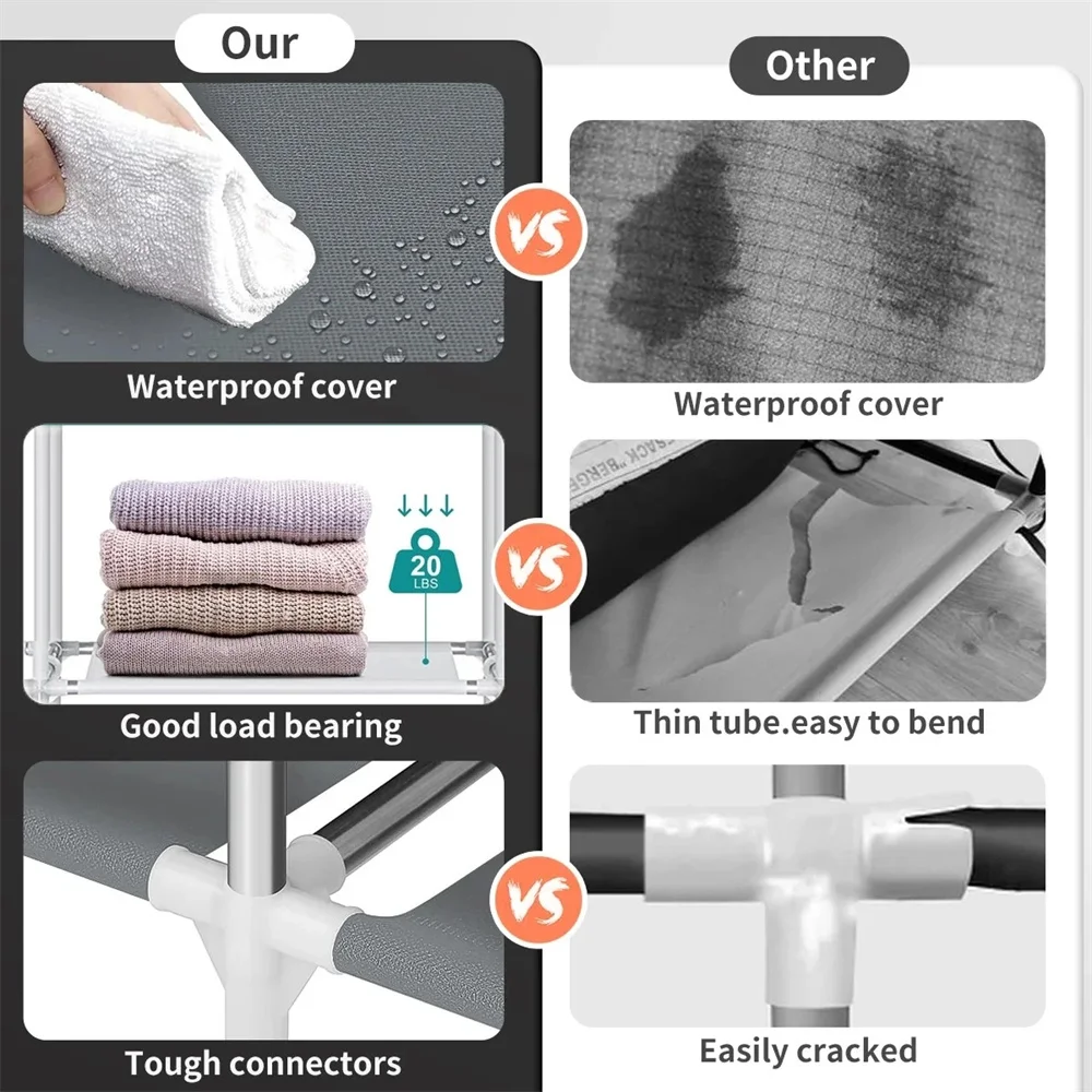 2025 خزانة ملابس محمولة جديدة كبيرة 65 بوصة مع أرفف معلقة 3 درج خزانة غرفة النوم خزانة تخزين المنزل #6