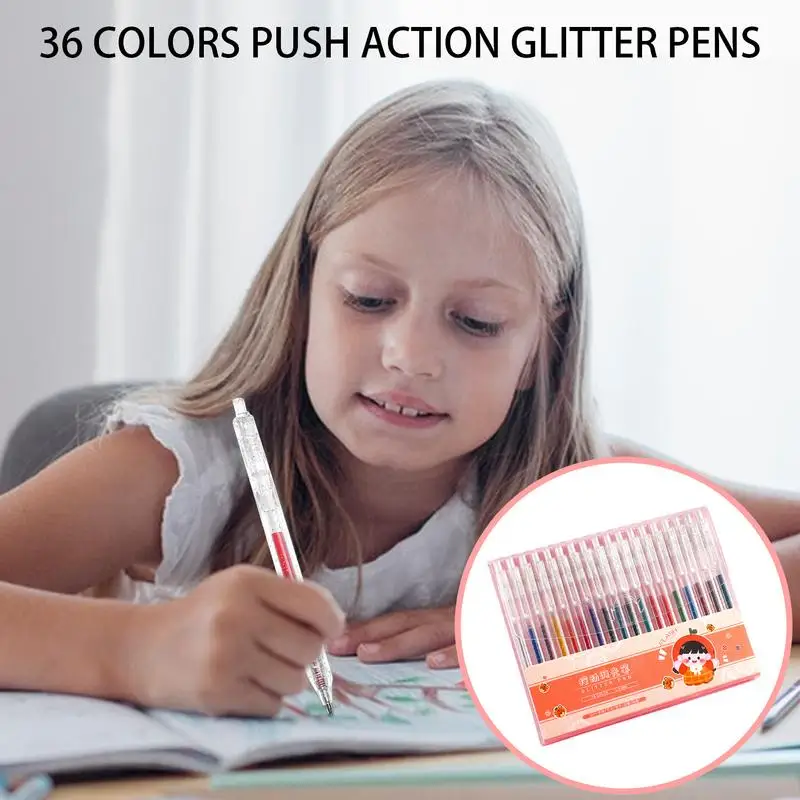 Gel Colouring Pens Press Colouring Art Neutral Pens 36 Colors Push Action Glitter Pens For Doodling Drawing Writing Crafting