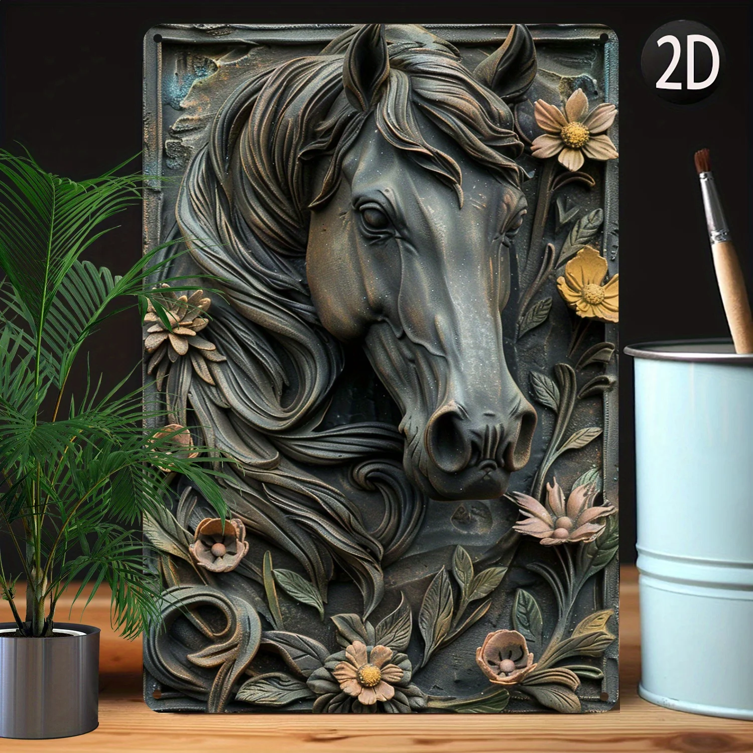 

Horse Relief Wall Art, Sculpture, Decorative Sign, High Bend Resistance for Home, Office, Classroom -Vintage Autumn Winter Theme