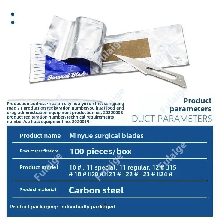 100PCS Dental Scalpel Blades and Handle Set with NO3.4 Carbon Steel Sterile Surgical Knife for Oral Surgery Cutting Dentistry