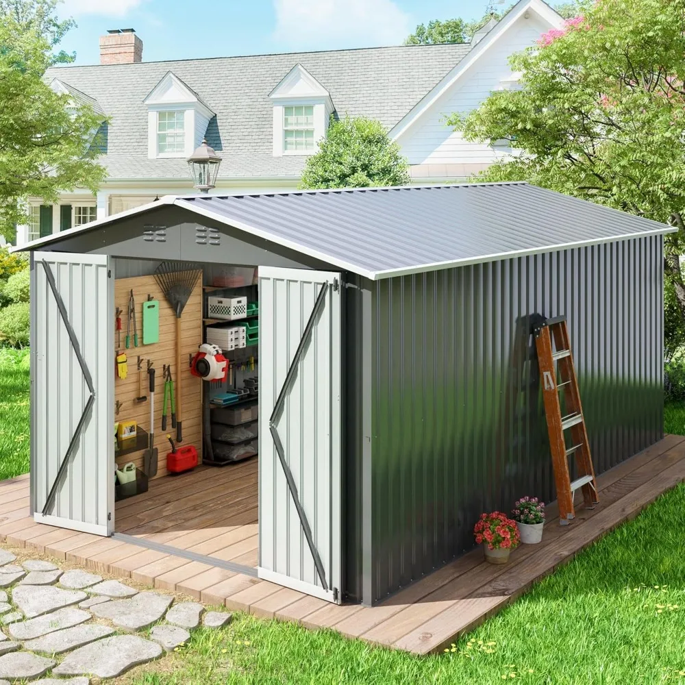 Outdoor Storage Shed, Large Metal Tool Sheds with Updated Frame Structure and Lockable Doors