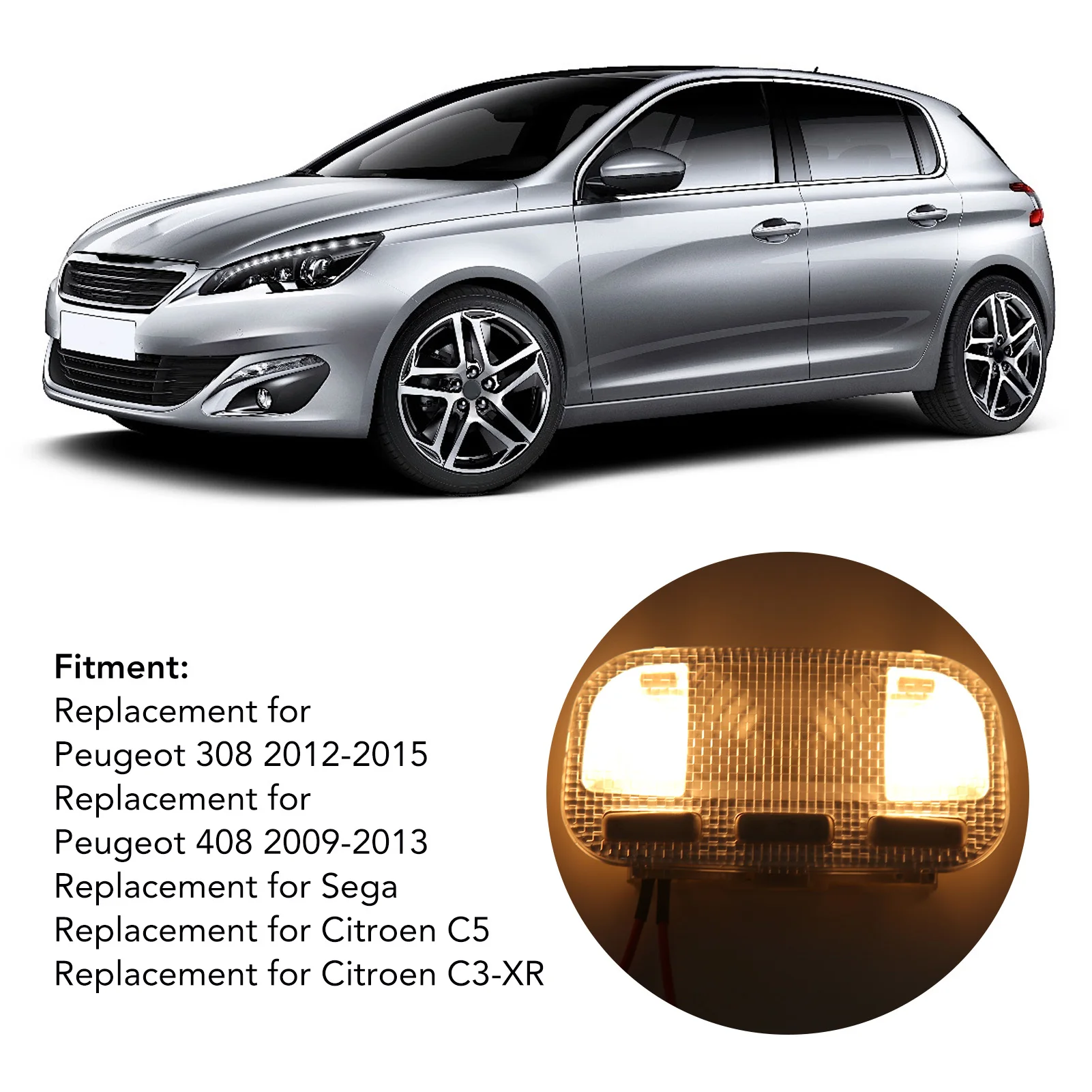 Suitable for Peugeot 308 (2012–2015) Front Overhead Reading Light 6362N2 High-Intensity Replacement Bulb