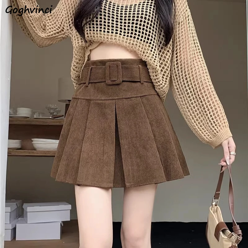 A-line Skirts Women Corduroy All-match Korean Fashion High Waist Streetwear Sweet Sexy Girls College Daily Autumn Mini Trendy