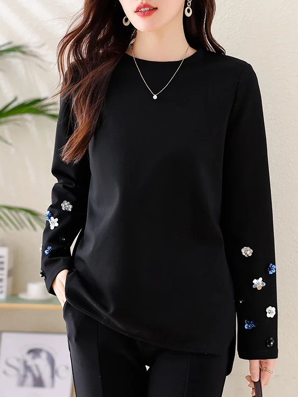 Ele talla grande larga Base Sve irt 2025 principios de otoño nuevo Sle Bead embelezado cuello alto marca china irt para mujer