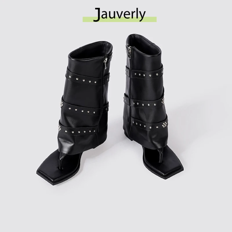 

Fashion Women's Boots Rivet Clip-toed Herringbone Sandals Women's Shoes 2025 Summer New Retro Buckle Hot Girl Trouser Boots