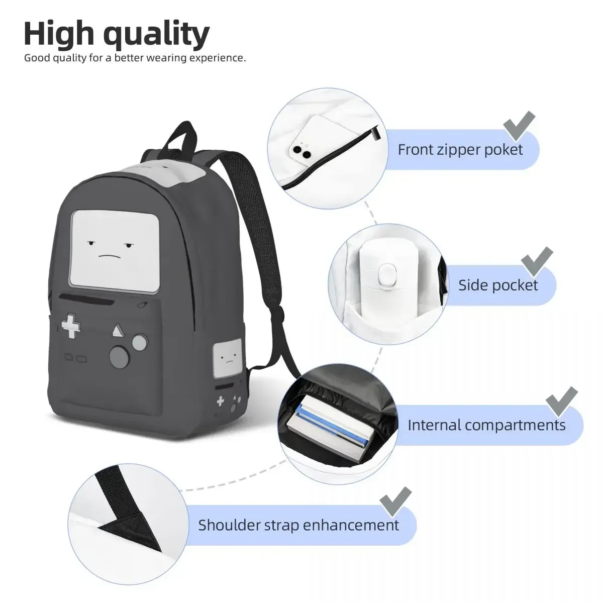 A-Adventure Time Bmo for Teens Student School Bookbag Canvas Daypack Elementary High College Travel Bags