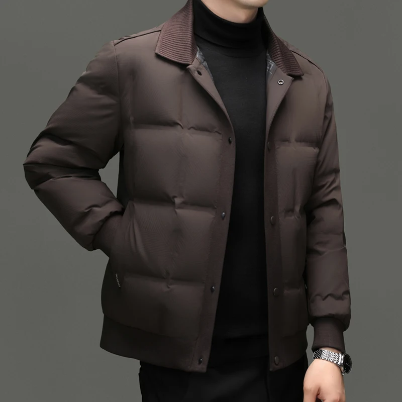 Ture 90% White Duck Jacket Men 2025 Winter Single Breasted Warm Coat Father Classic Notched Collar Duck Down Puffer Jacket