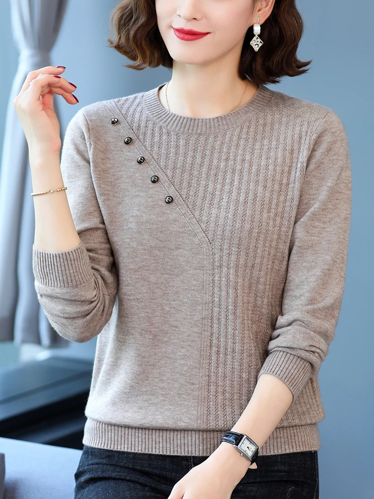 

Loose Long Sve round Ne Knitted Base irt Sweater for Women Autumn Winter Comfortable Breathable Women's Knitwear
