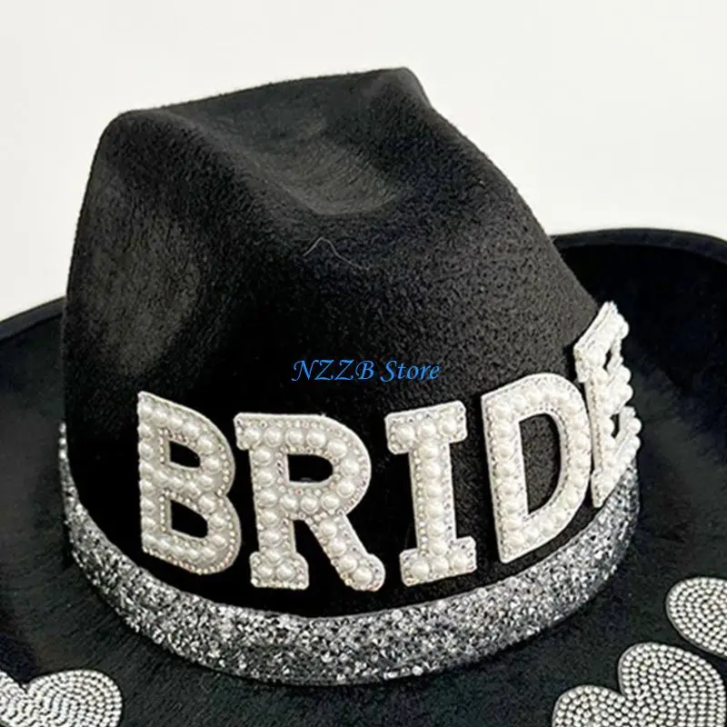 

T21F Bachelorette Party Cowgirl Cap Elegant Bride Hat & Veil Bridal Party Headwear