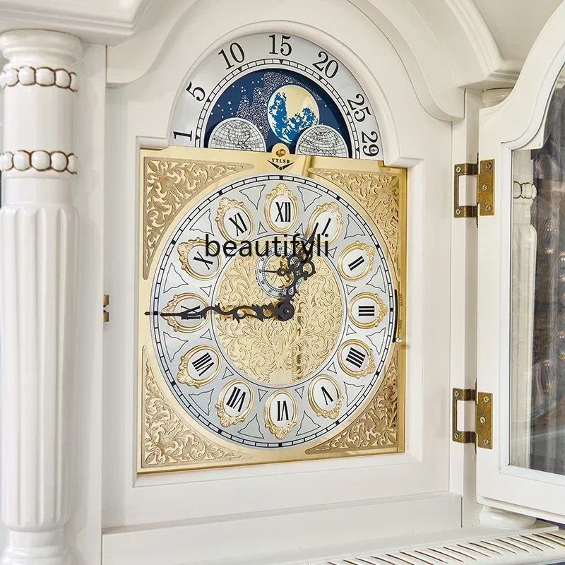 

YH55 European mechanical floor clock living room villa retro American white vertical pendulum clock