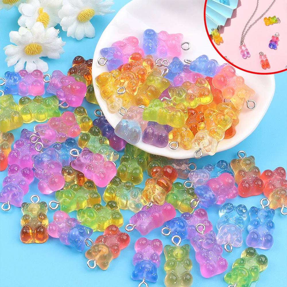 DW82 10Pcs Dual Color Resin Bear Shaped Pendant, Suitable for DIY Bracelets, Necklaces, Earrings, Keychains, Jewelry Making