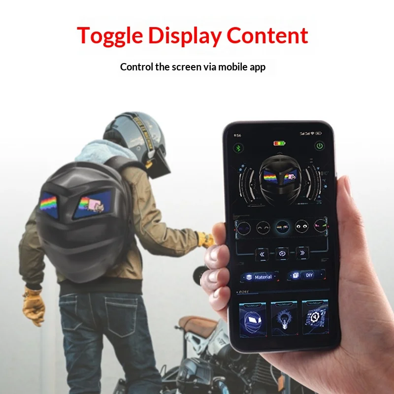 Generic LED Motorcycle Backpack Waterproof APP Control Riding Helmet Bag Night Riding Travel Shoulder Backpack For Adult Riders