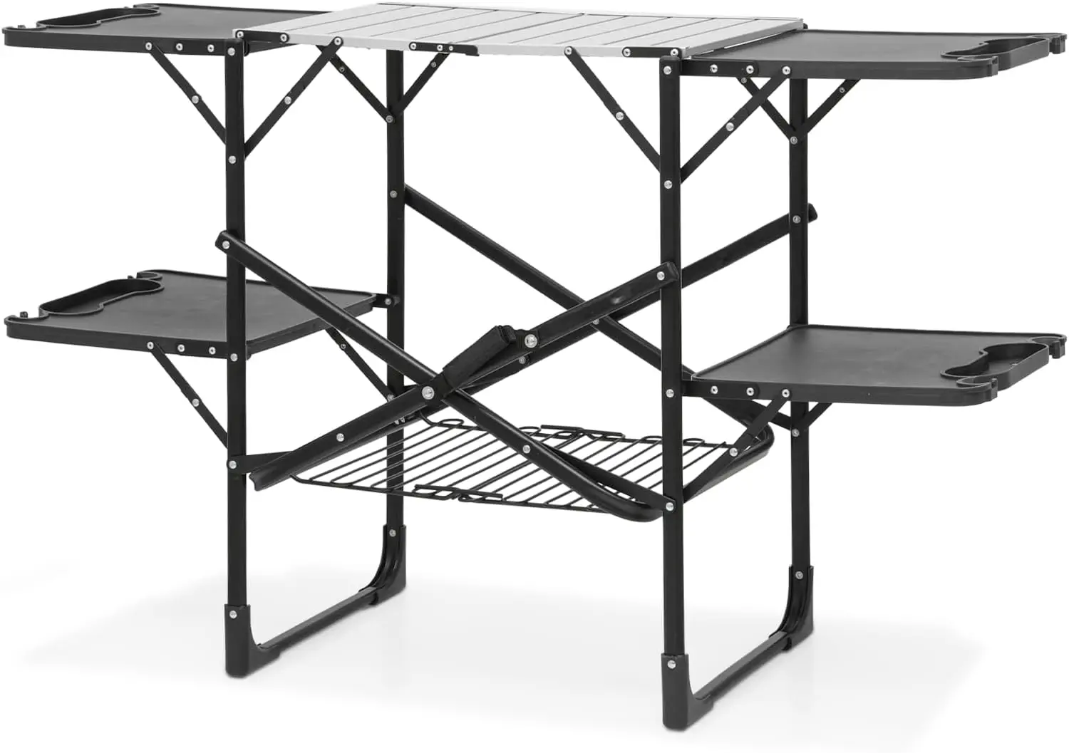 

52" Foldable Camping Table for Outdoor Grill Cooking Lightweight Camp Aluminum Portable Folding Picnic Table (Black)