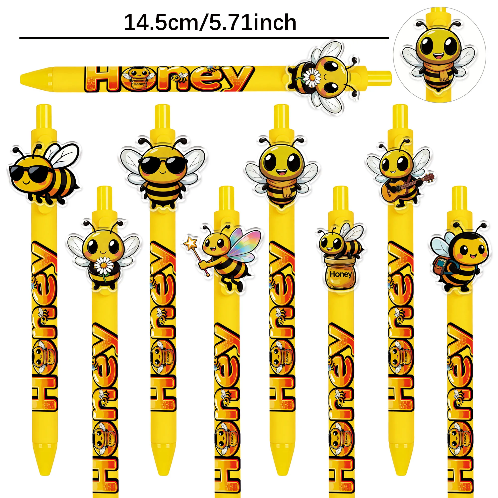 8 PCS / 16 PCS Bee Elements Push-Pull Ballpoint Pens - Cute Little Bee-shaped Push-Pull Writing Pen