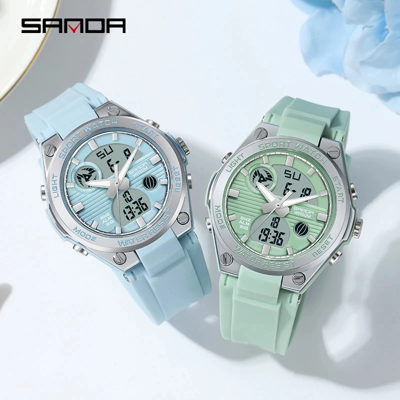 SANDA 6067 Digital Watch Women Sport Chronograph Calendar Lady Quartz Wristwatch 50m Waterproof Female Girl Electronic Clock