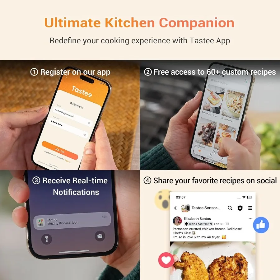 エアフライヤー 8in1 コンパクト 5.5QT エアフライヤー 450F デジタルエアフライヤー デハイドレーター デュアルセンサー スマートプローブ 24プリセット ワンタッチ調理