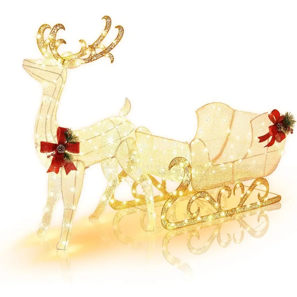 Christmas Lights Reindeer and Santa Claus Sled, Christmas Lights Outdoor Courtyard Decoration, Equipped with LED Lights