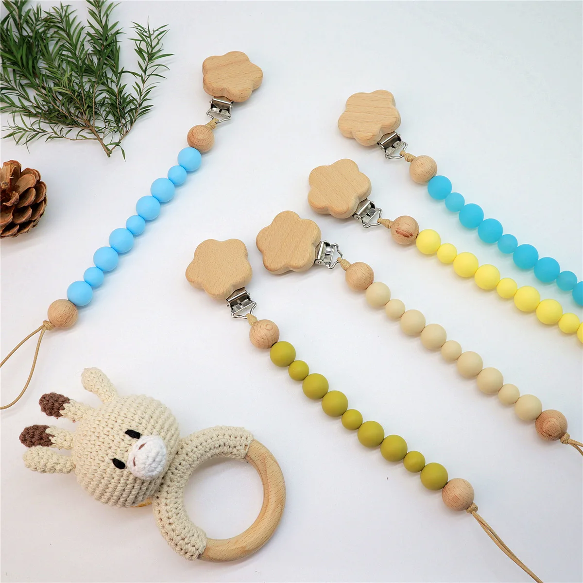 

Baby Pacifier Clips Dummy Nipples Holder Clip Chain Flower Wooden Babies Silicone Teether Newborn Teething Toy Accessories Gifts