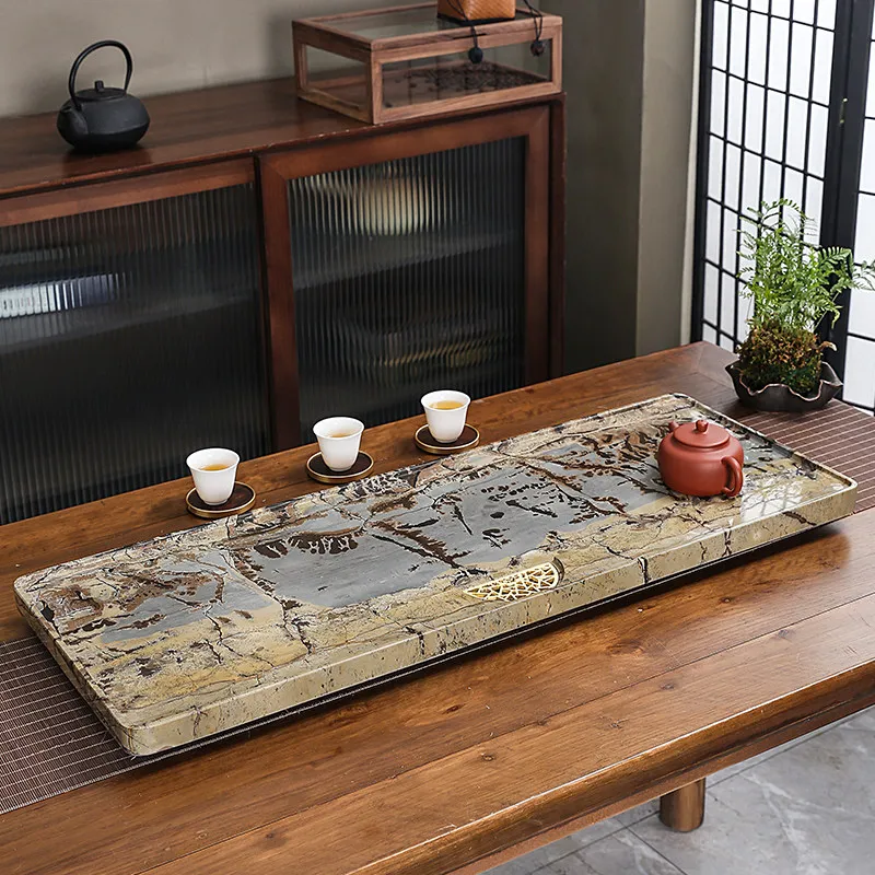^Stone Rectangle Tea Tray Long Living Room Hospitality Tableware Luxury Office Chinese Tea Tray Kitchen Bandejas Home Products