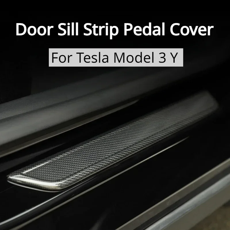 Door Sill Welcome Pedal for Tesla Model 3 Y Real Dry Carbon Fiber 3K 240G Handmade Door Sill Strip Pedal Cover Car Accessories