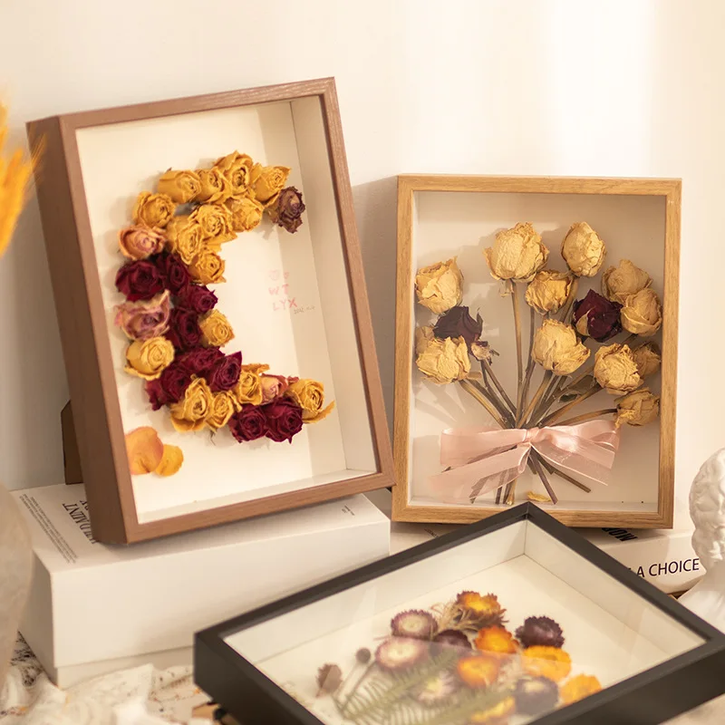 Wooden Shadow Box with Backboard - 3/5cm Depth Standable Frame for Pressed Flower Collection