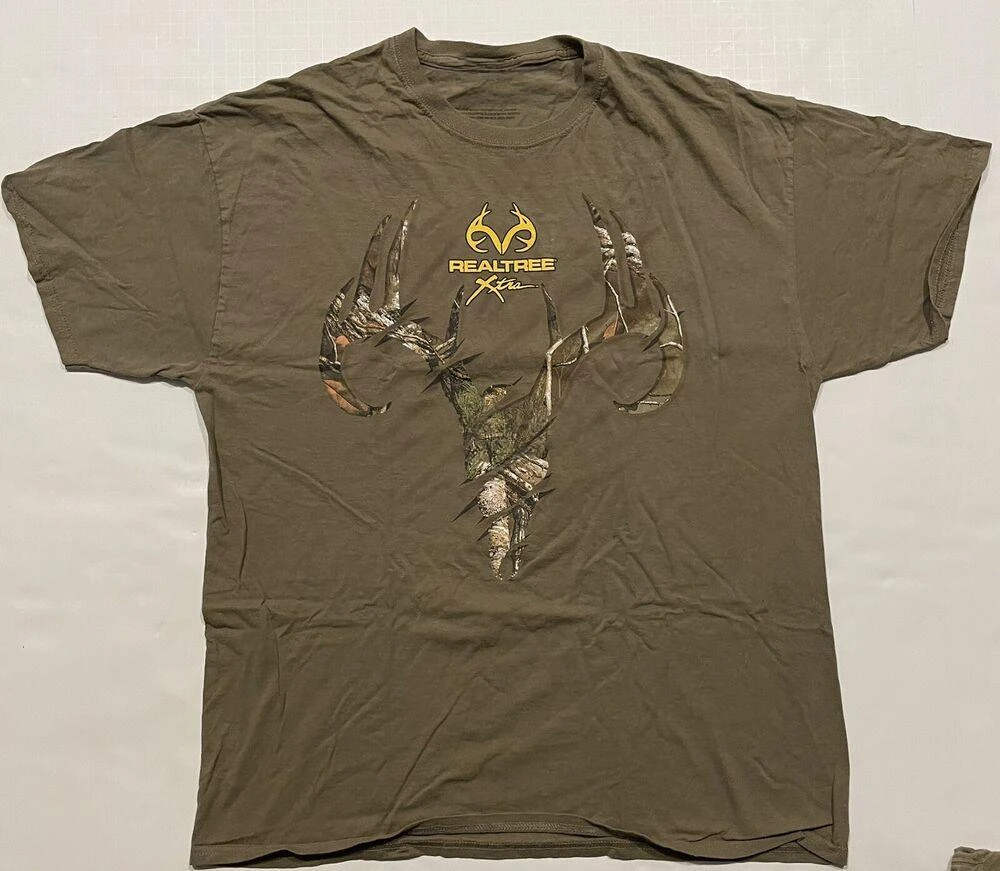 New Arrival fashion heavyweight Hot Sale vintage Summer streetwea Real  Mens Size 5XL Brown Deer Skull Camo Hunting Fishing Logo