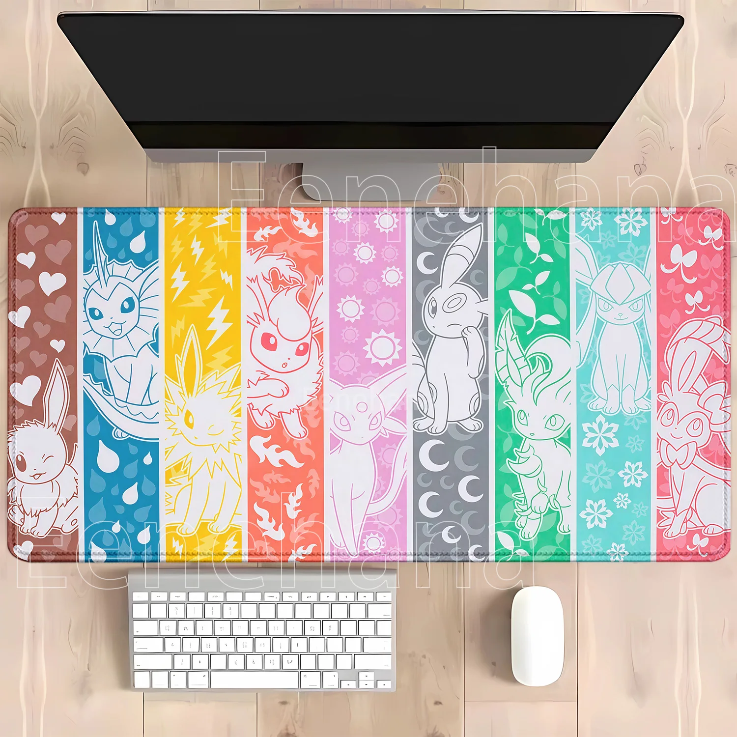 Anime Eevee Pokemon Gaming-Mauspad Kawaii XXL PC-Tastatur-Overlock-Teppich Bürozubehör Gummi HD-Druck Overlock-Schreibtischunterlage – Detail 10