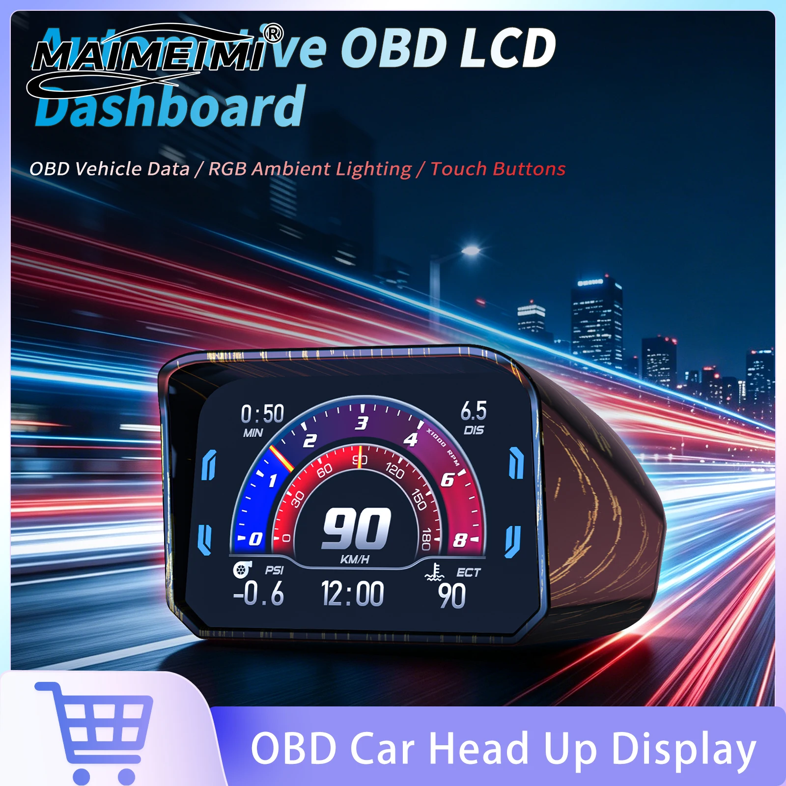 Car OBD2 Speed Projector OBD Head Up Display RPM Mileage Turbo Pressure Coolant Temperature Fuel Consumption On-Board Computer