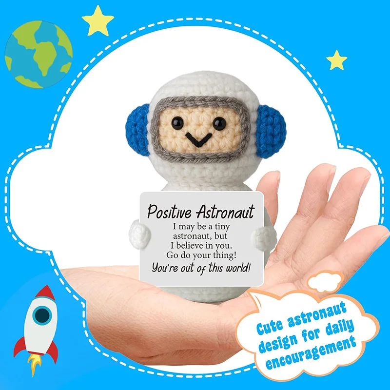 Funny Positive Emotional Support Handmade Crochet Astronaut Dolls Home Room Decoration Desktop Ornament for Friend Birthday Gift
