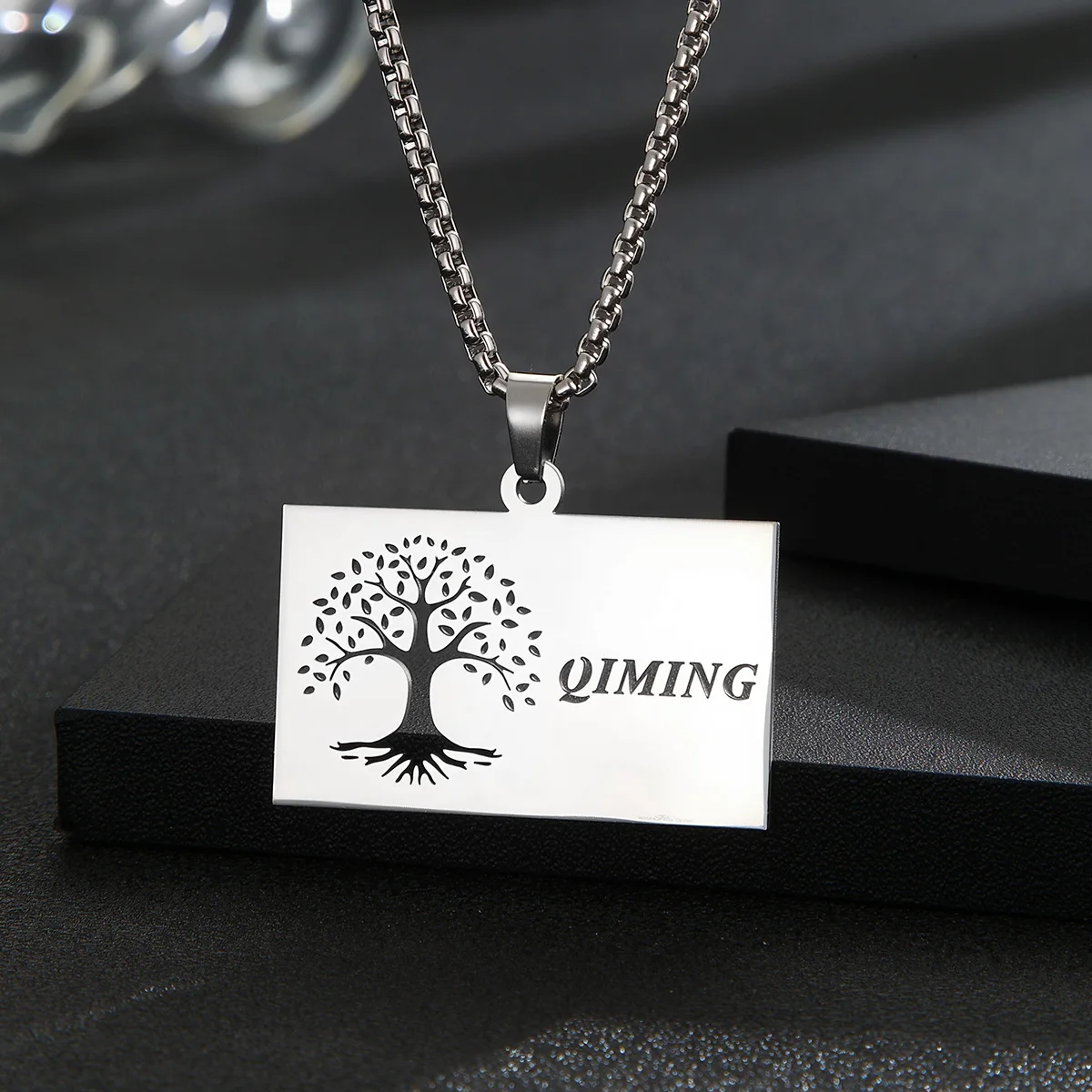 Cxwind Custom Name Aesthetic Tree of Life Pendant Necklace Stainless Steel Lucky Amulet Chain Choker Family Gift Jewelry Collar