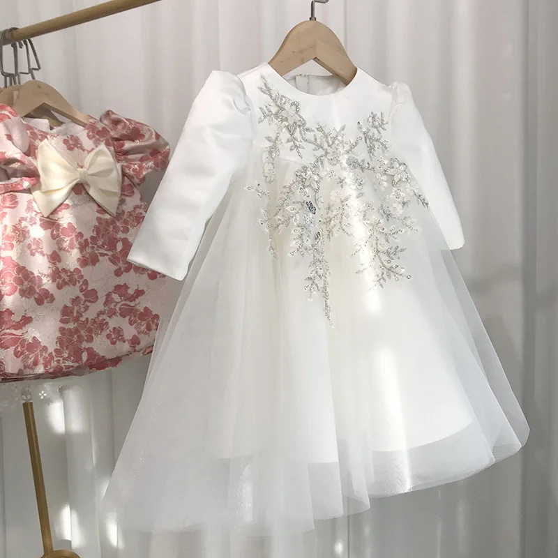 Children Wedding Dresses For Girl White Princess 1 Year Birthday Party Baby Girls Dress Formal Baby Baptism Dress Girl Ball Gown