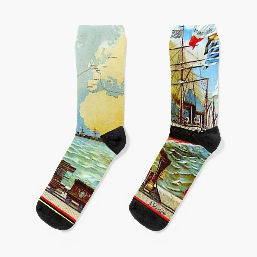 

Around The World in 80 Days; Vintage Jules Verne Print Socks custom sports essential tennis hiking Socks For Girls Men's