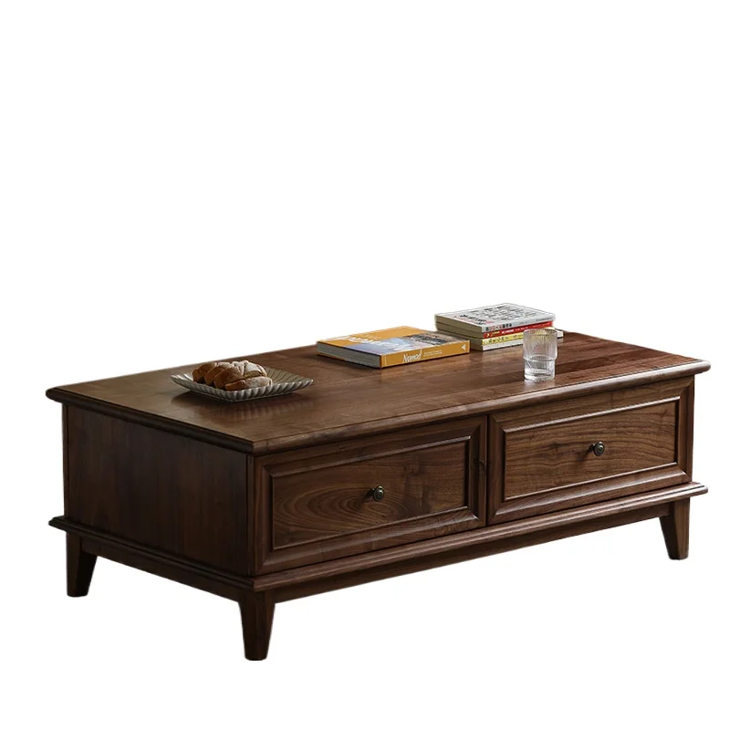 

American all-solid wood coffee table TV cabinet combination living room home black walnut retro simple