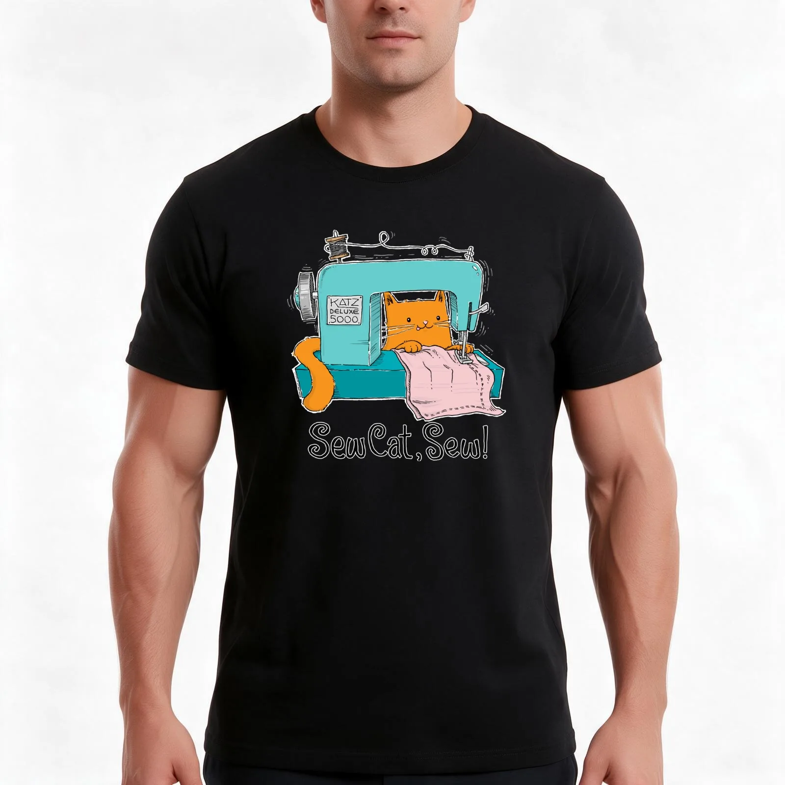 Sew Cat Sew! T-Shirt Summer Casual Cotton Tee Oversized Streetwear Tops Vintage Graphic Print Loose Fit Short Sleeve