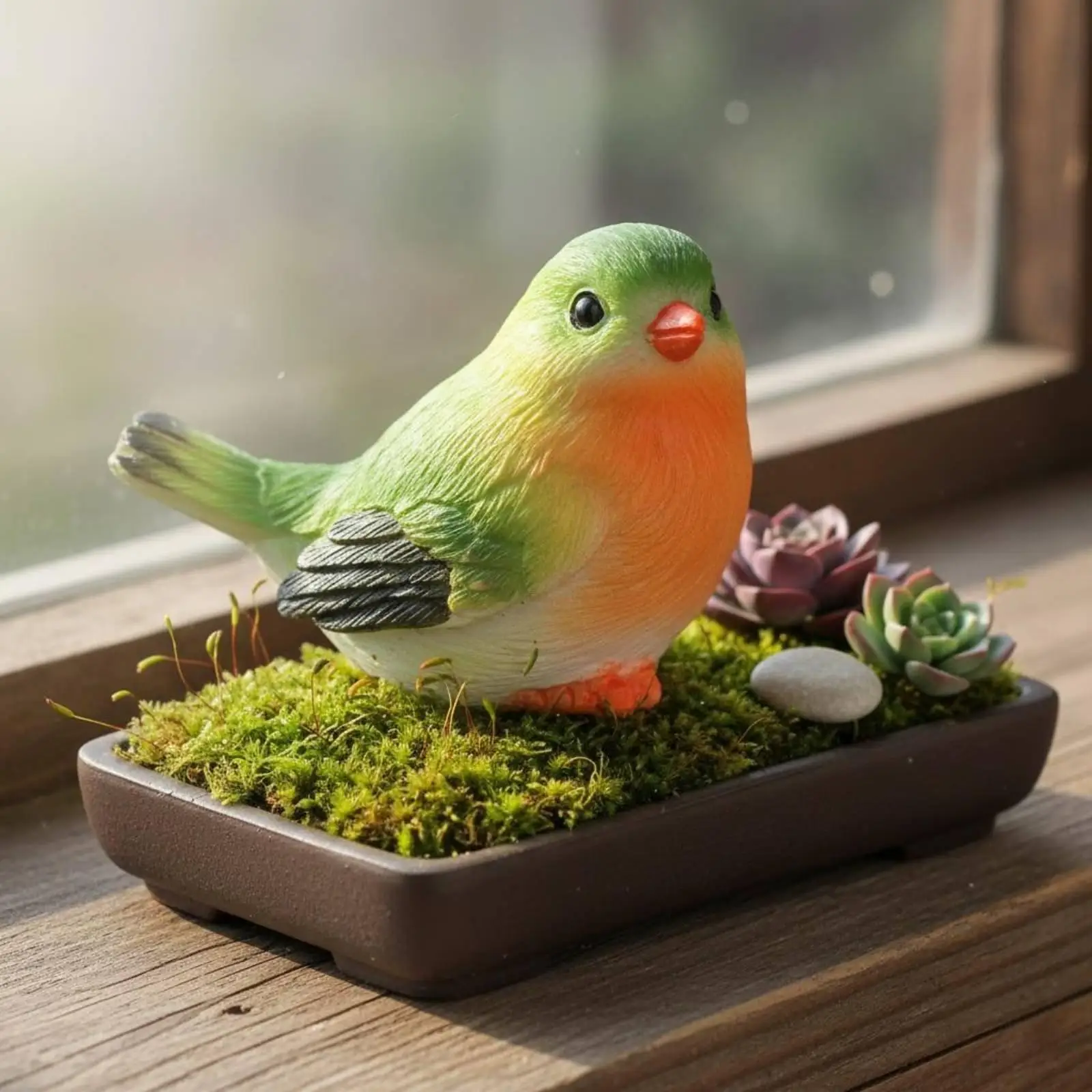 Resin Sparrow Statue Tiny Bird Figurine for Bonsai Pot Fairy Garden Terrarium Decoration Craft Supply