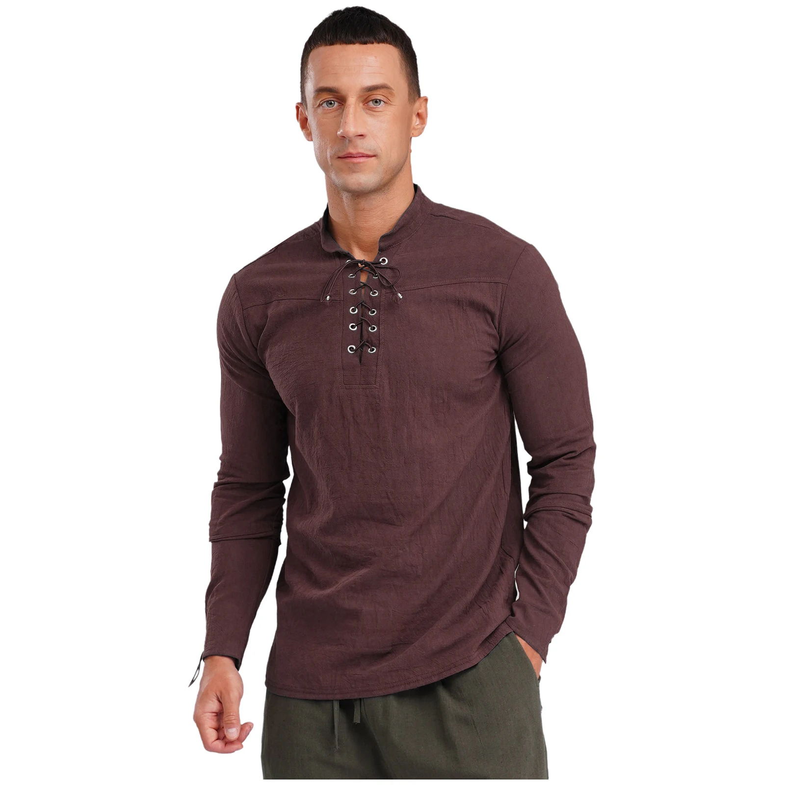 رجل القرون الوسطى عصر النهضة فايكنغ القراصنة قميص طويل الأكمام الدانتيل متابعة القمصان فيكتوريا خمر قمم هالوين موضوع حزب حلي