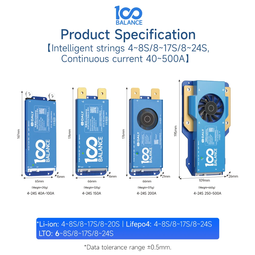 Daly bms 100balance bms wifi bluetooth smart Active balance 4s-24S 40A-500A Lifepo4 Li-ion bms 4s bms lifepo4 100A 250A 200A