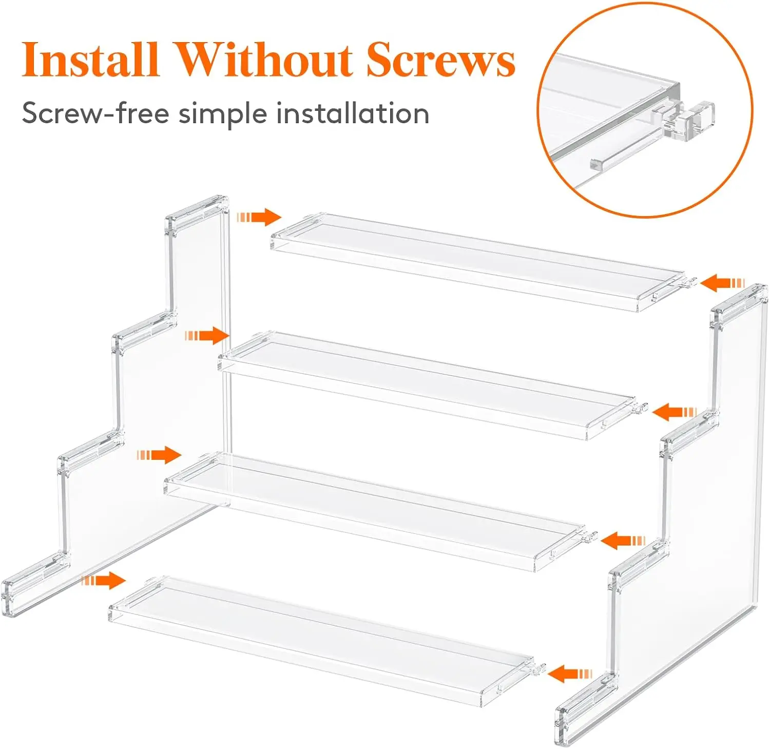 4-Tier Clear Plastic Display Riser, Tool-Free Assembly for Perfume and Cosmetics Storage, 12-Inch Size, 3-Piece Set