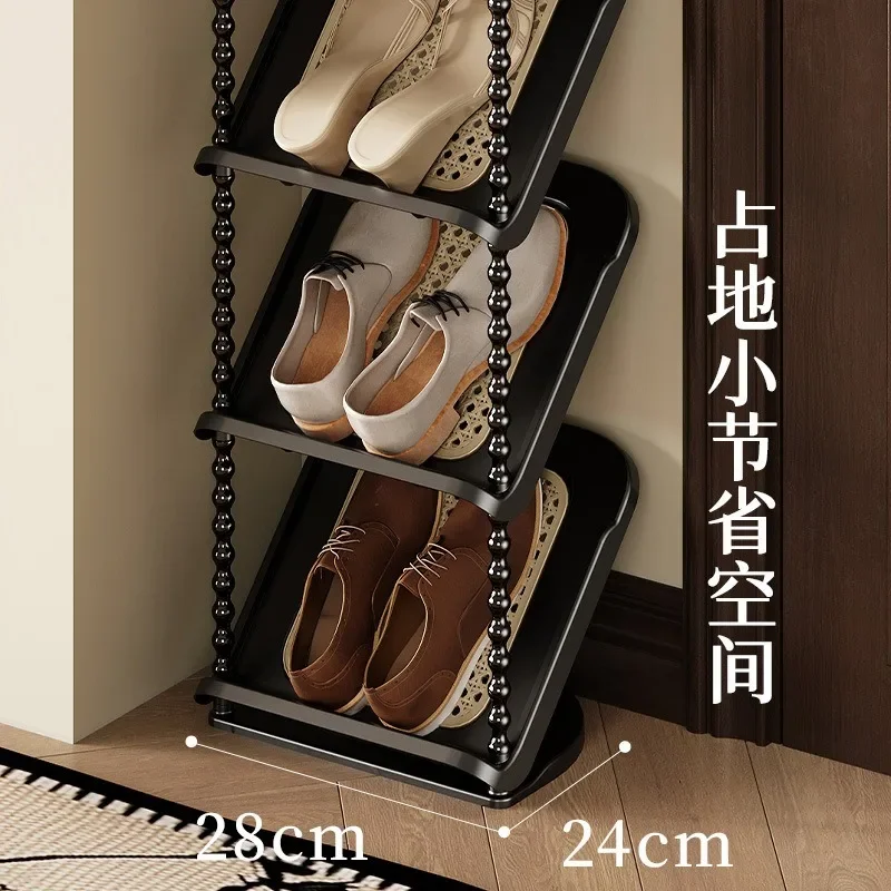 Floor-to-ceiling medieval rattan inclined shoe rack behind the door Multi-layer entrance Corner rack Space-saving