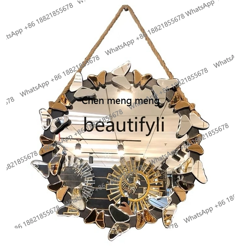 Decorative mirror dopamine wrought iron bag washing flower mirror hanging special-shaped mirrorH