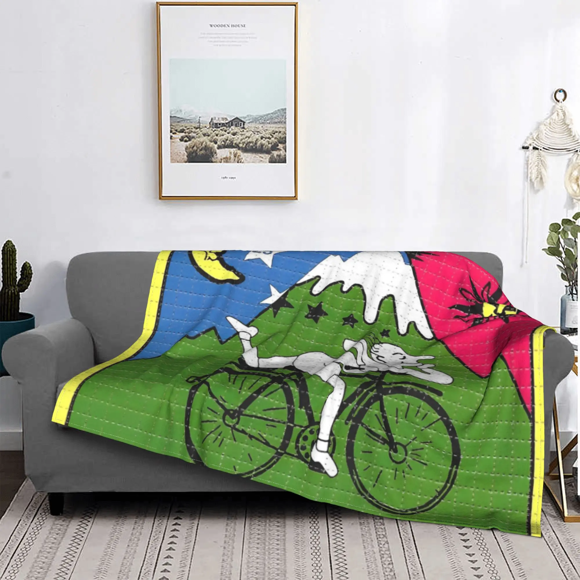 Albert Hoffmann LSD Bike 1943 Blanket Fleece  Winter Bicycle Day Cartoon Multi-function Soft Throw Blankets Bedding Rug Piece