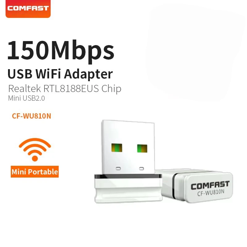 Comfast 미니 와이파이 USB 어댑터, 윈도우 XP, 7, 8, 10/11 맥 OS, 150mbps, 2.4G 무선 네트워크 카드 안테나, 와이파이 동글 CF-WU810N