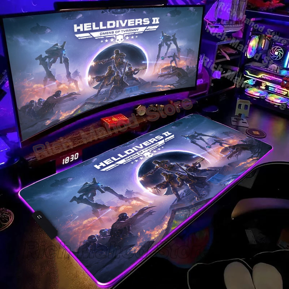 

Large RGB Mouse Pad Helldivers 2 Game Mousepad LED Gaming Deskpad XXL Luminous Backlit Mousemat Extended Desk Mat PC accessories
