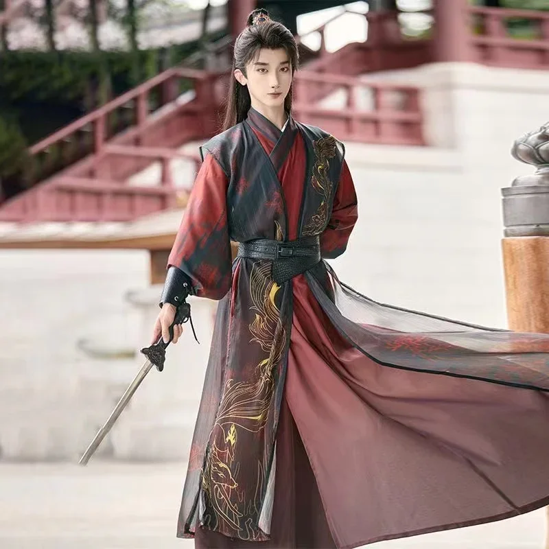 

Men Women Song Dynasty Cross Collar Black Red Costume Vintage Party Couples Cosplay Outfits Classic Shore Floral Hanfu Dress