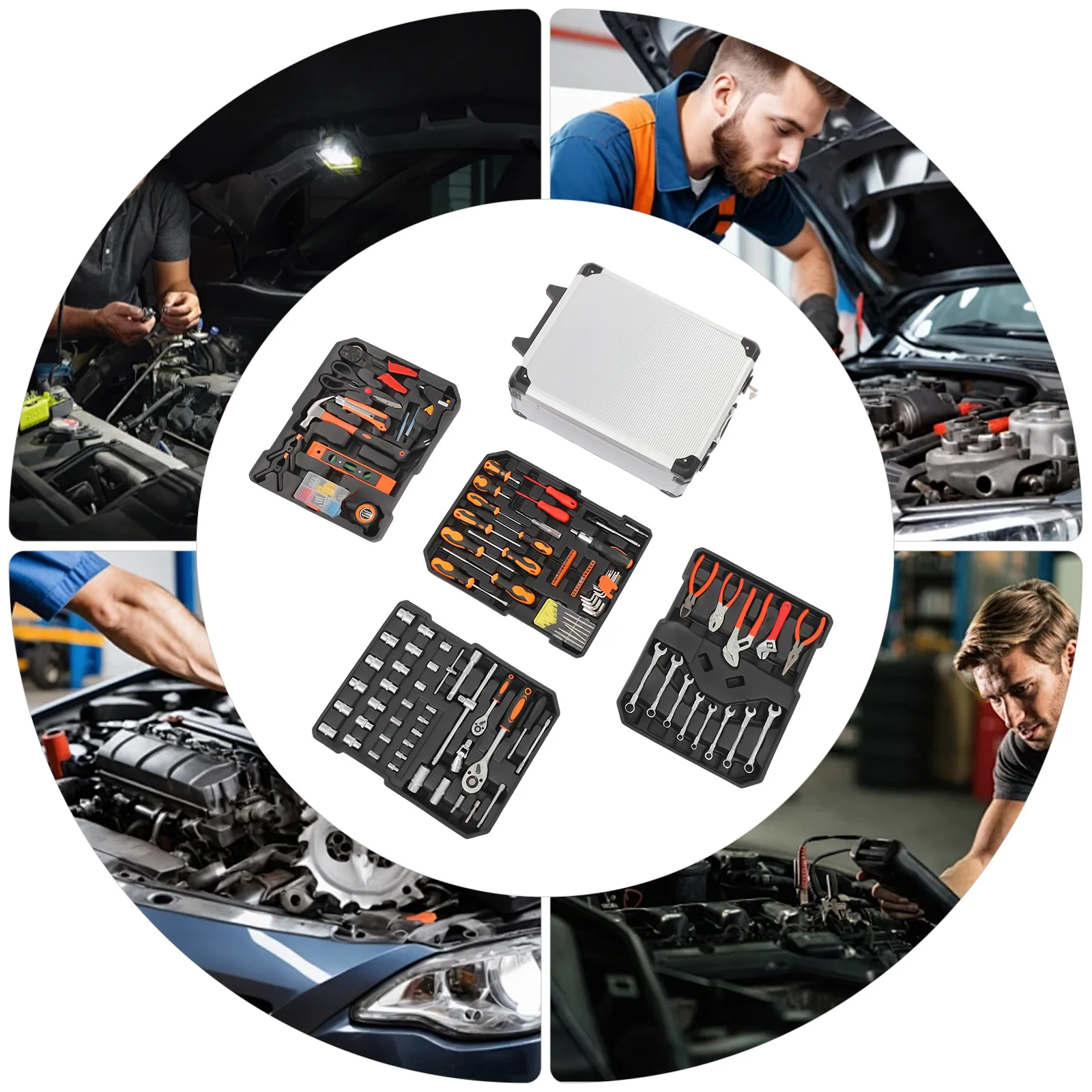 187PCS Carbon Steel Automotive Repair Tool Kit, Chrome Plated Mechanic Tool Set with Rolling Storage Case, Portable Car Motorcycle Bicycle Maintenance Hand Tools for Workshop Household Garden Repair